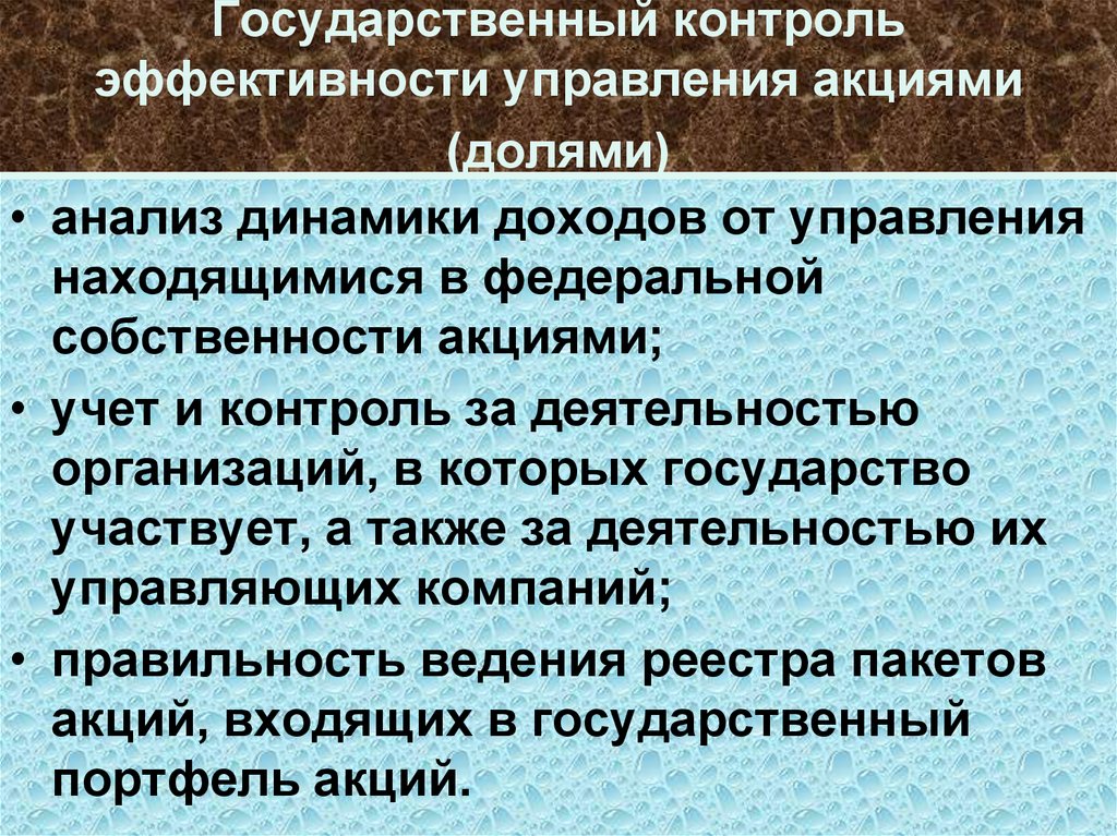 Государственный контроль эффективности управления акциями (долями)