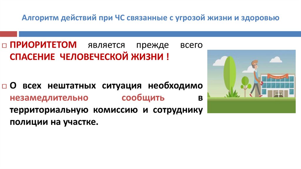 Алгоритм действий при ЧС связанные с угрозой жизни и здоровью