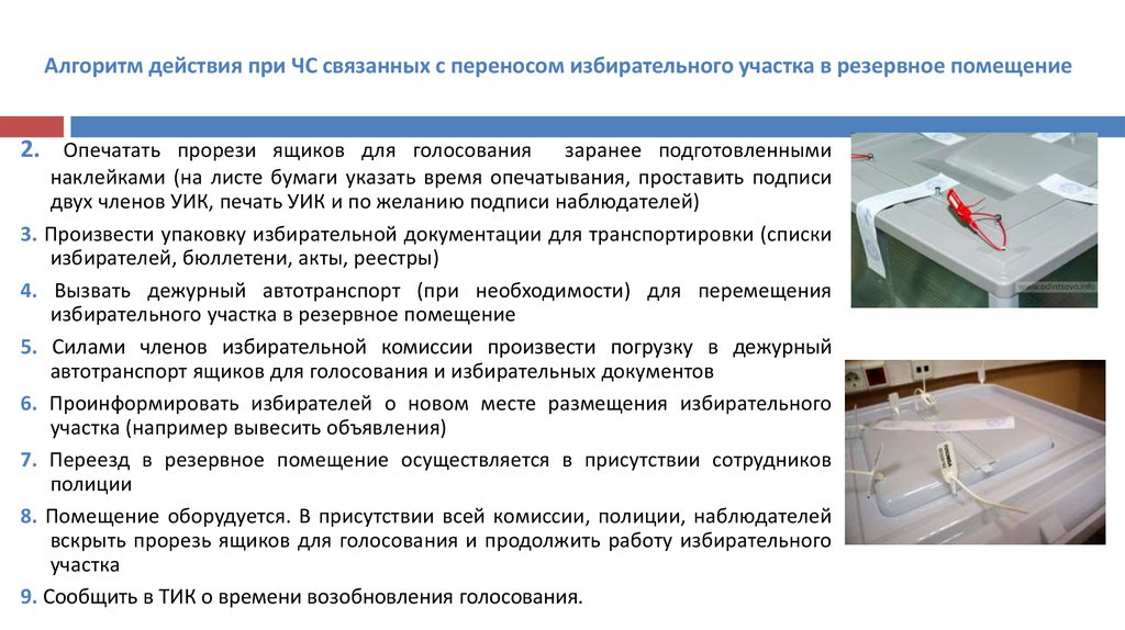 Алгоритм действия при ЧС связанных с переносом избирательного участка в резервное помещение