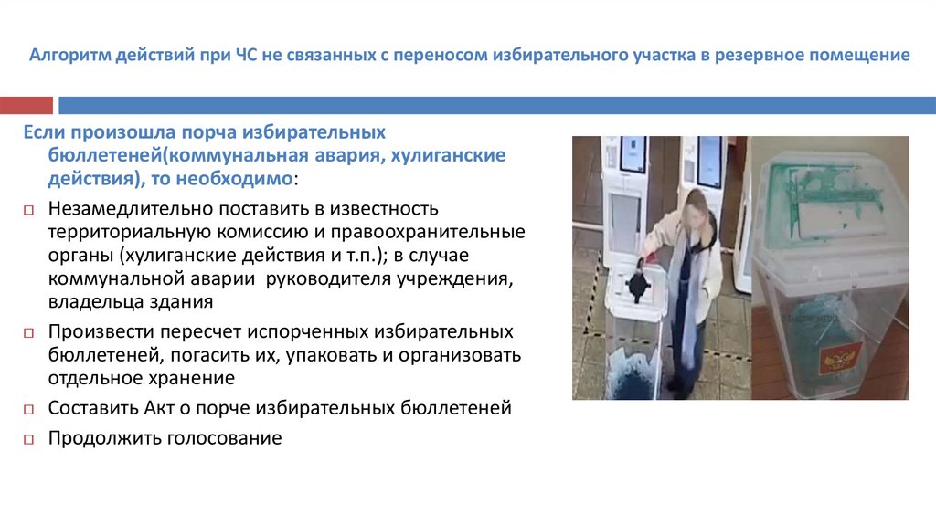 Алгоритм действий при ЧС не связанных с переносом избирательного участка в резервное помещение