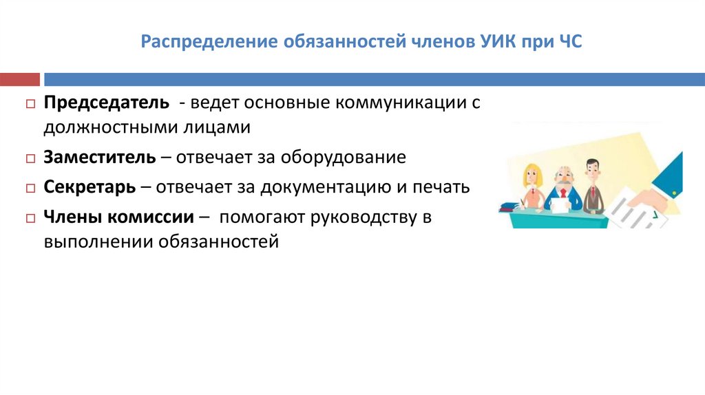 Распределение обязанностей членов УИК при ЧС