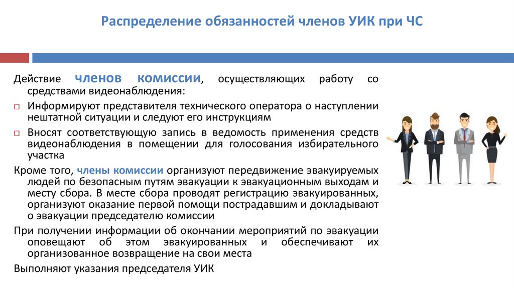 Распределение обязанностей членов УИК при ЧС