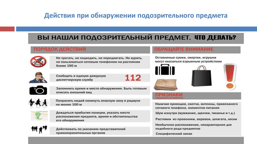 Действия при обнаружении подозрительного предмета