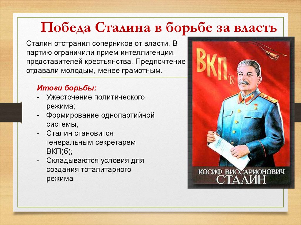 Победа Сталина в борьбе за власть