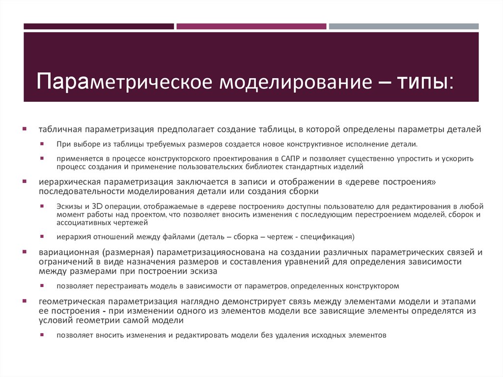 Параметрическое моделирование – типы:
