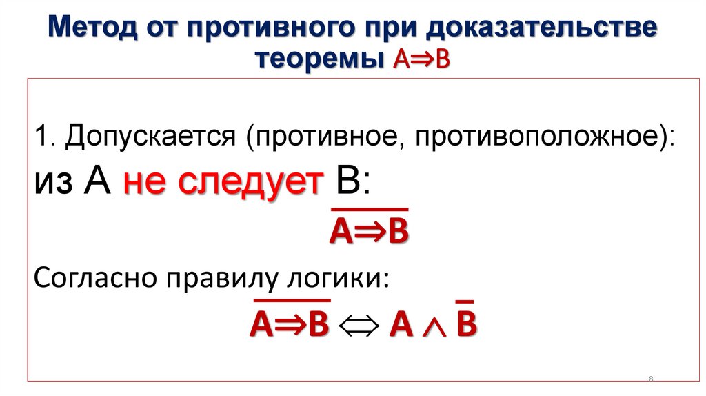 Метод от противного при доказательстве теоремы А⇒В