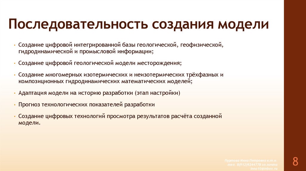 Последовательность создания модели