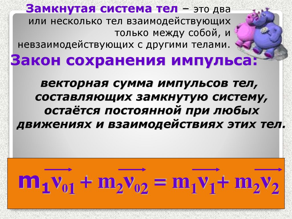 Закон сохранения импульса: