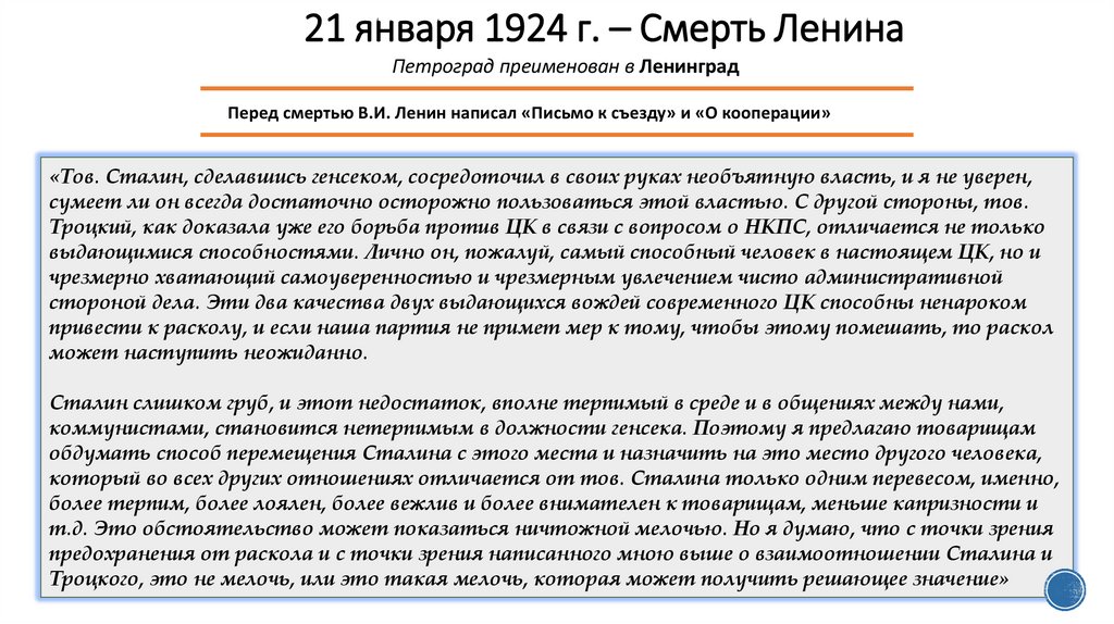21 января 1924 г. – Смерть Ленина