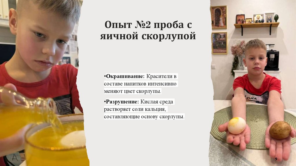 Опыт №2 проба с яичной скорлупой