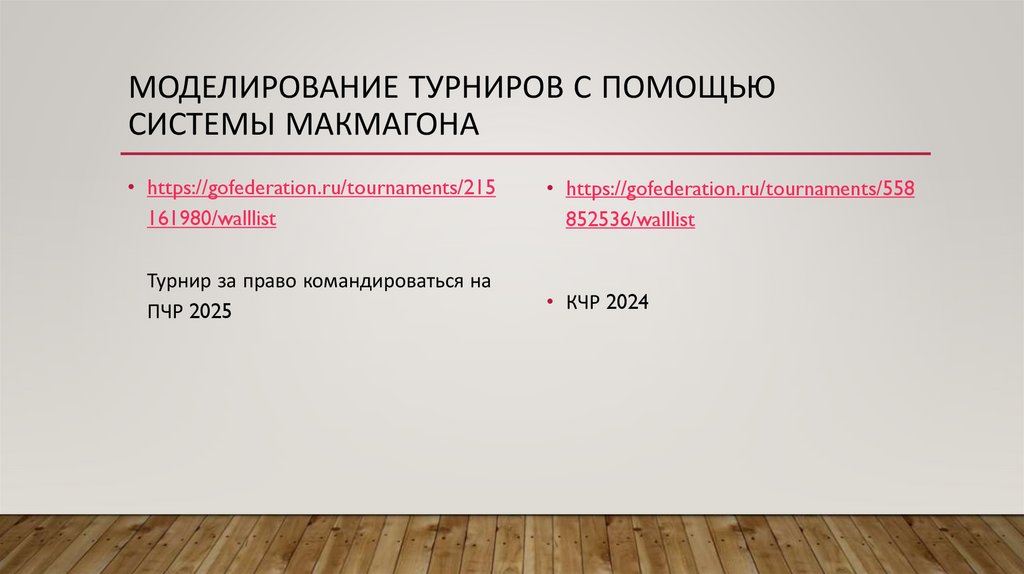 Моделирование турниров с помощью системы Макмагона