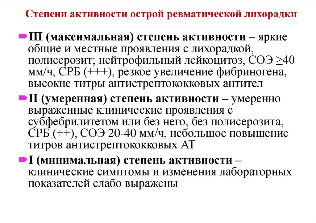 Степени активности острой ревматической лихорадки