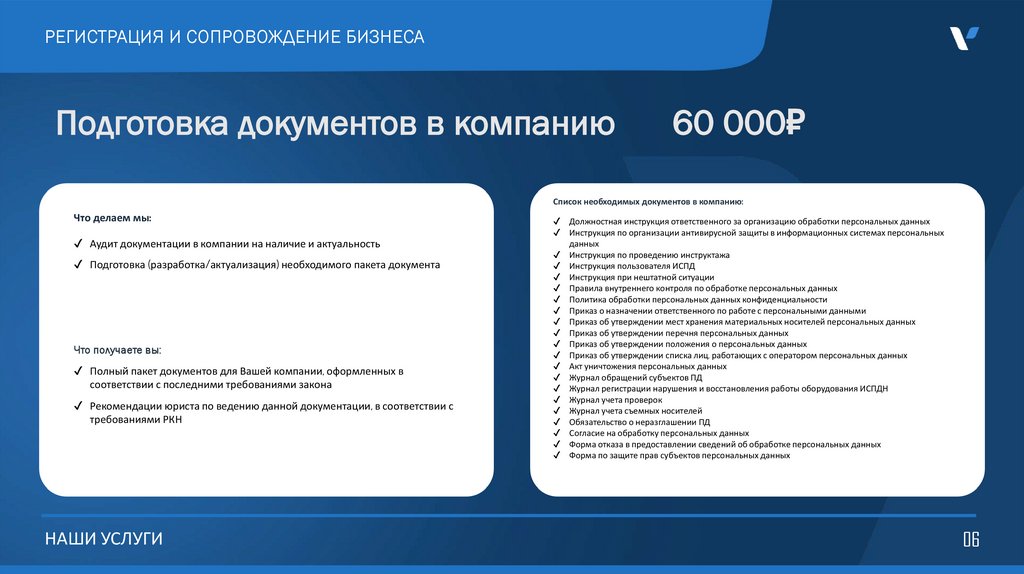 Подготовка документов в компанию 60 000₽