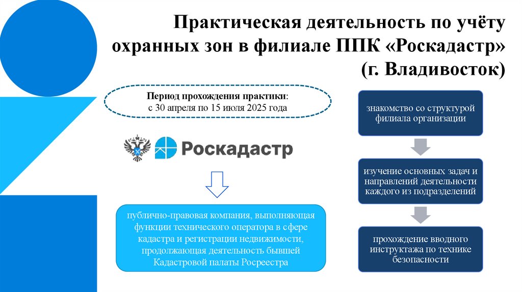 Практическая деятельность по учёту охранных зон в филиале ППК «Роскадастр» (г. Владивосток)