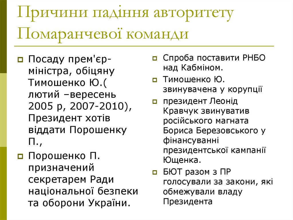 Причини падіння авторитету Помаранчевої команди