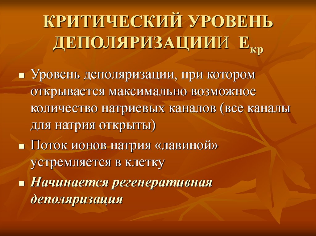 КРИТИЧЕСКИЙ УРОВЕНЬ ДЕПОЛЯРИЗАЦИИИ Екр