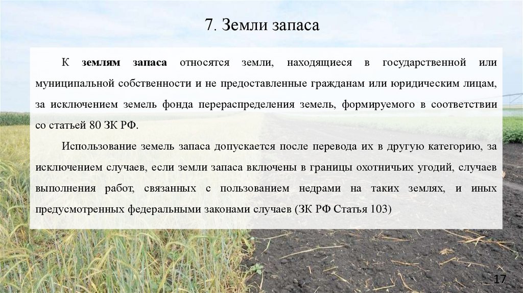 7. Земли запаса