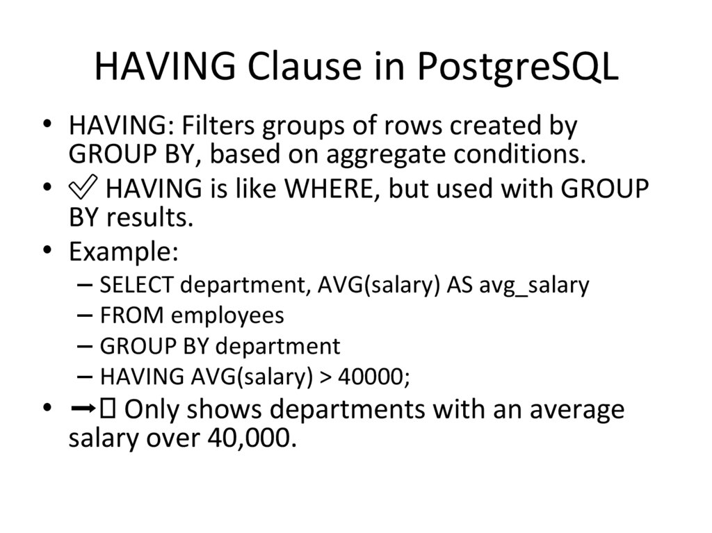 HAVING Clause in PostgreSQL