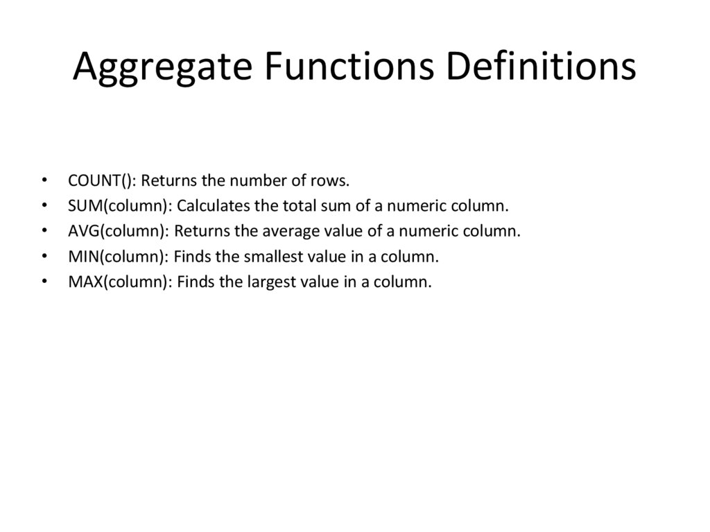 Aggregate Functions Definitions