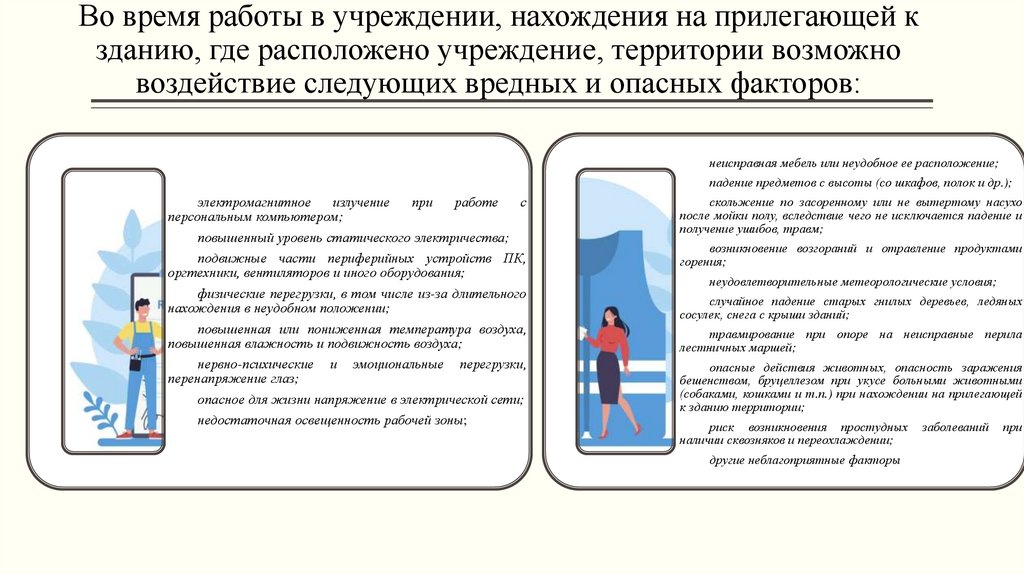   Во время работы в учреждении, нахождения на прилегающей к зданию, где расположено учреждение, территории возможно воздействие