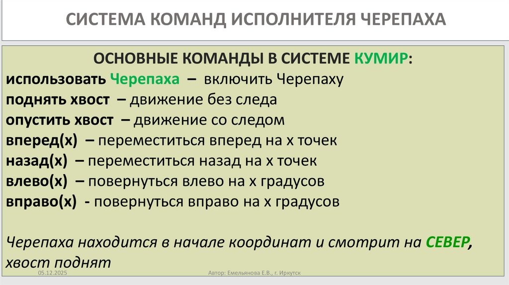 СИСТЕМА КОМАНД ИСПОЛНИТЕЛЯ ЧЕРЕПАХА