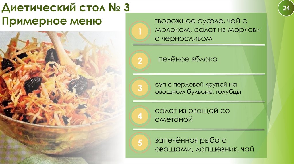 Диетический стол № 3 Примерное меню