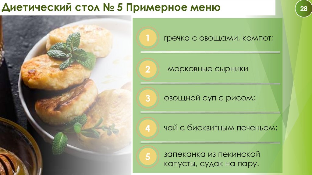 Диетический стол № 5 Примерное меню