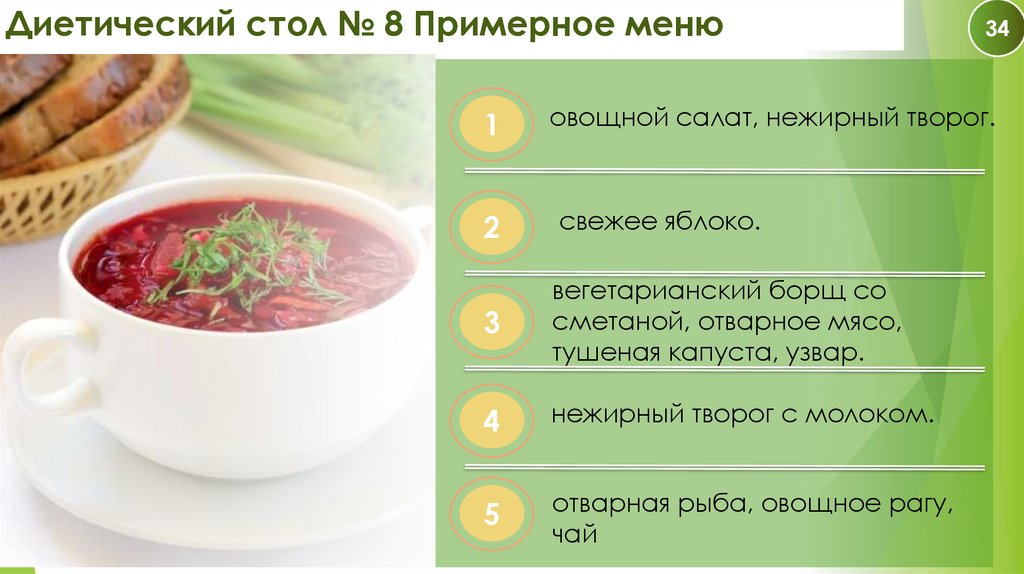 Диетический стол № 8 Примерное меню