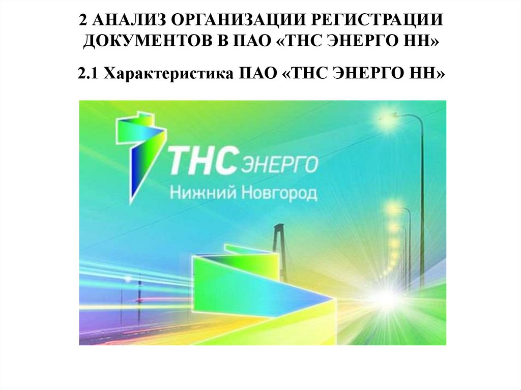 2 АНАЛИЗ ОРГАНИЗАЦИИ РЕГИСТРАЦИИ ДОКУМЕНТОВ В ПАО «ТНС ЭНЕРГО НН» 2.1 Характеристика ПАО «ТНС ЭНЕРГО НН»
