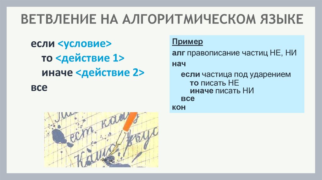 ВЕТВЛЕНИЕ НА АЛГОРИТМИЧЕСКОМ ЯЗЫКЕ