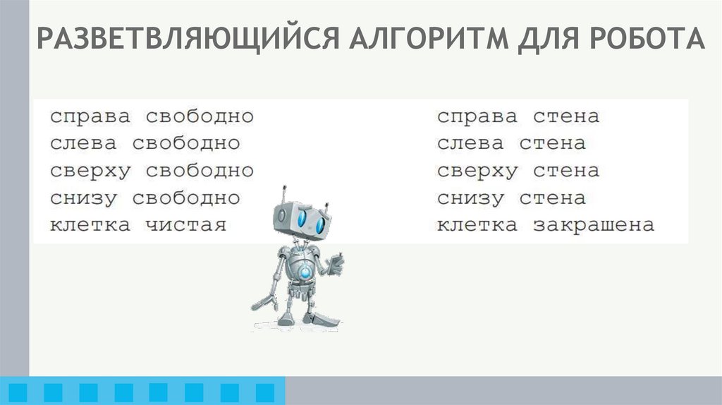 РАЗВЕТВЛЯЮЩИЙСЯ АЛГОРИТМ ДЛЯ РОБОТА