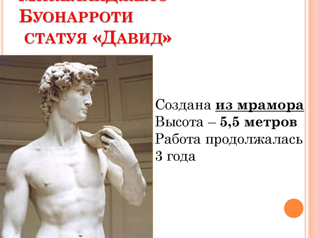Микеланджело Буонарроти статуя «Давид»