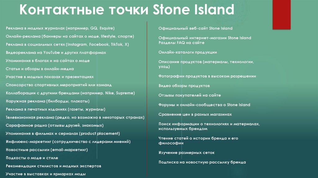 Контактные точки Stone Island