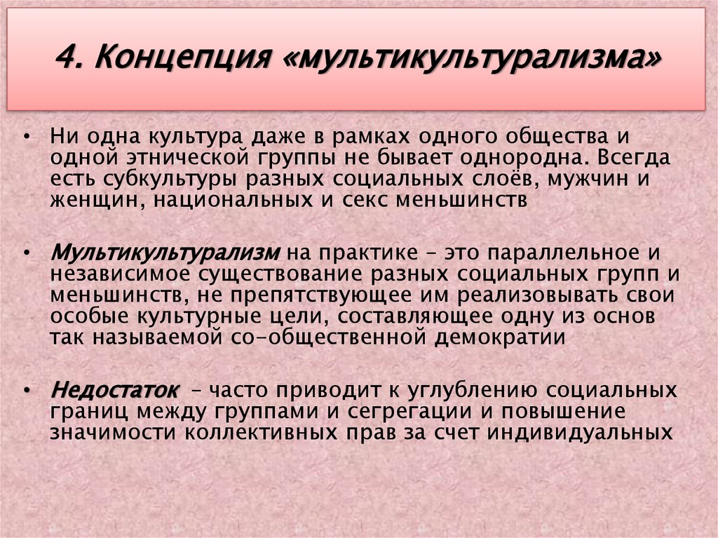 4. Концепция «мультикультурализма»
