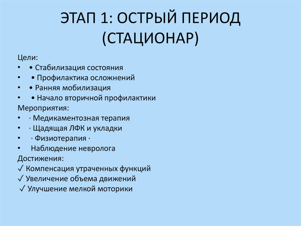 ЭТАП 1: ОСТРЫЙ ПЕРИОД (СТАЦИОНАР)