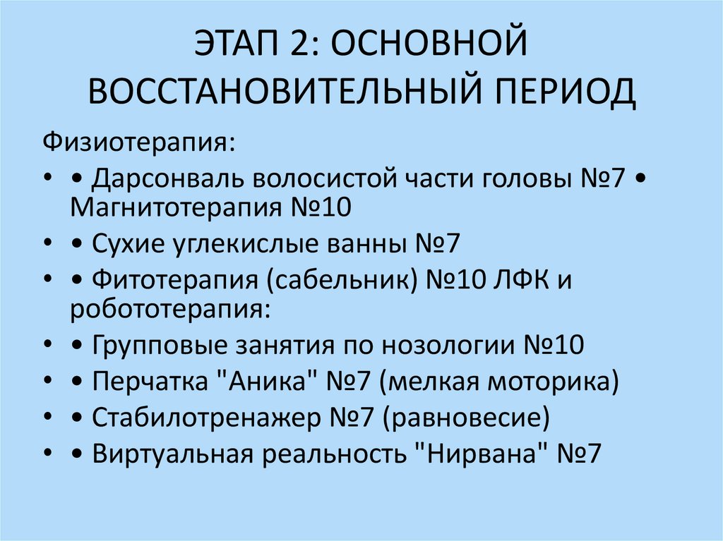 ЭТАП 2: ОСНОВНОЙ ВОССТАНОВИТЕЛЬНЫЙ ПЕРИОД