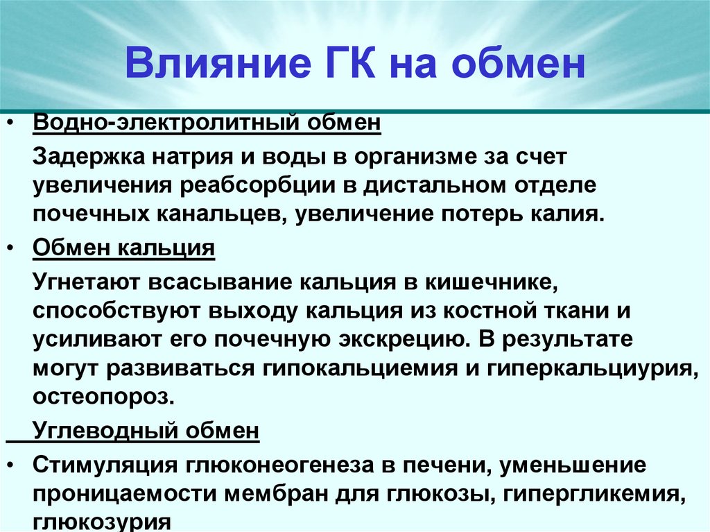 Влияние ГК на обмен