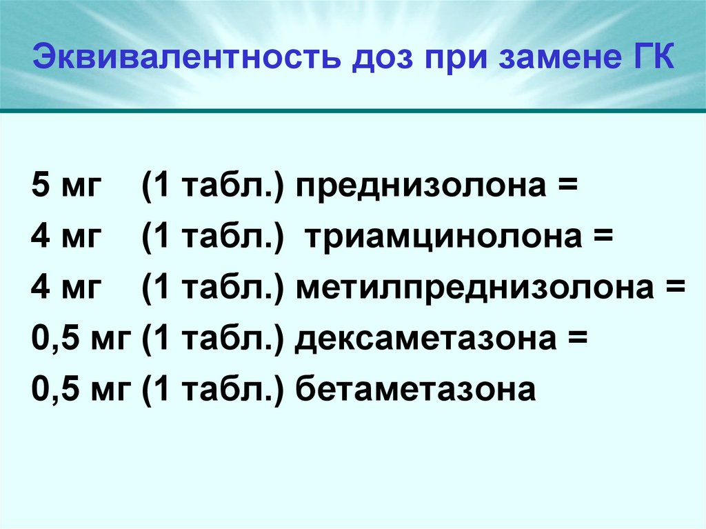 Эквивалентность доз при замене ГК