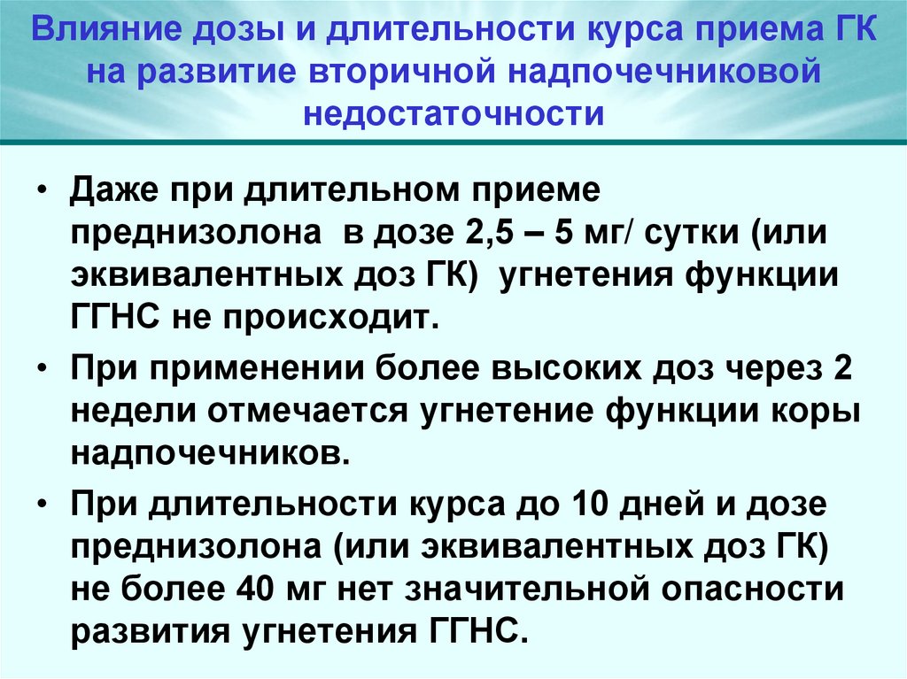 Влияние дозы и длительности курса приема ГК на развитие вторичной надпочечниковой недостаточности