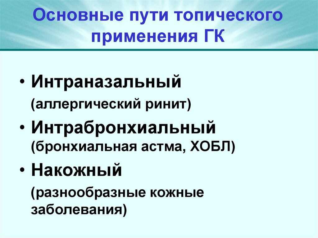 Основные пути топического применения ГК