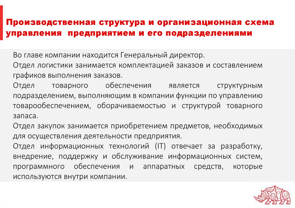 Производственная структура и организационная схема управления предприятием и его подразделениями