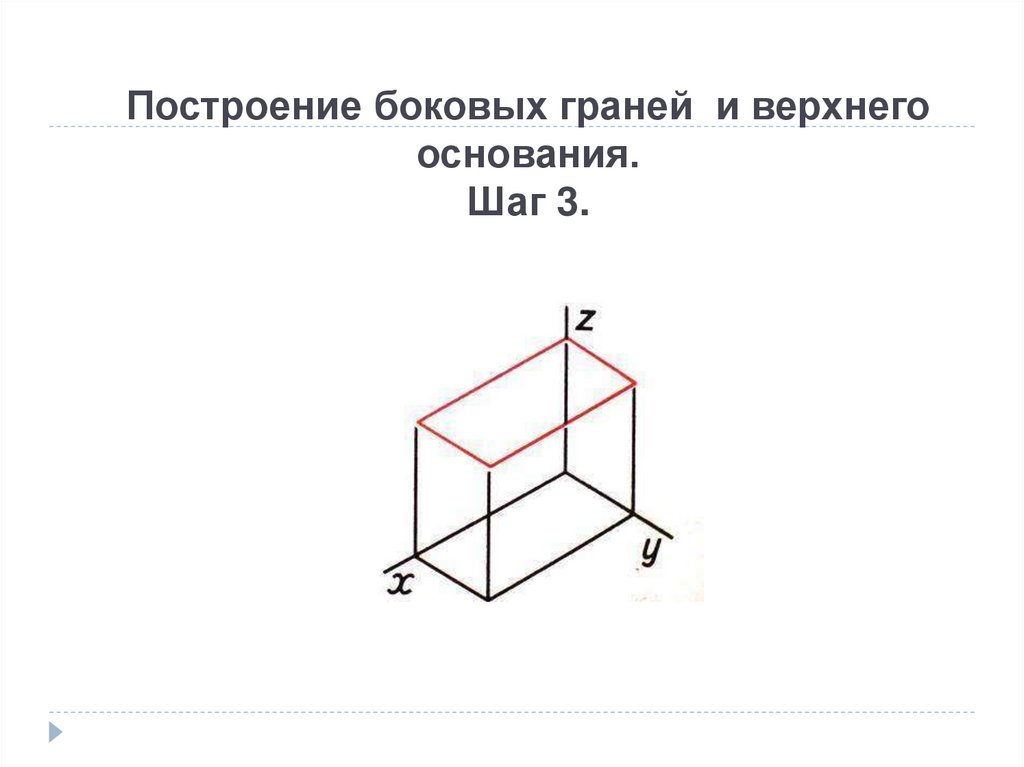 Построение боковых граней и верхнего основания. Шаг 3.