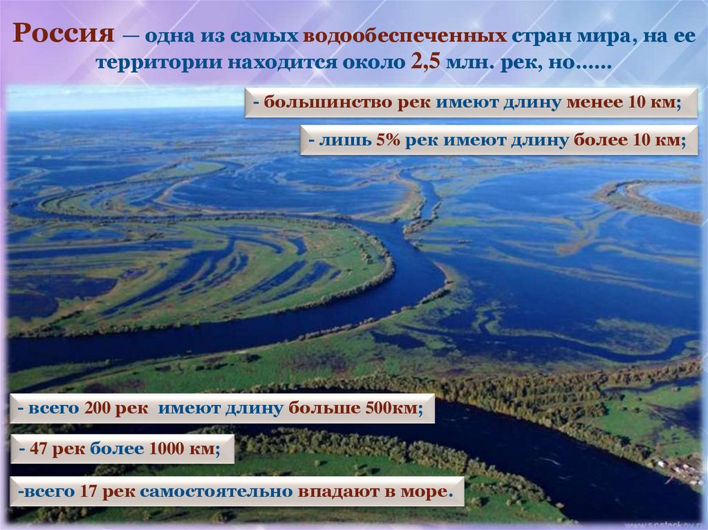 Россия — одна из самых водообеспеченных стран мира, на ее территории находится около 2,5 млн. рек, но……