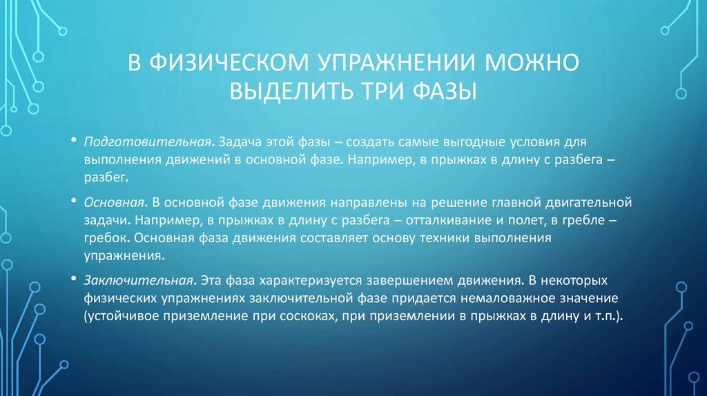 в физическом упражнении можно выделить три фазы