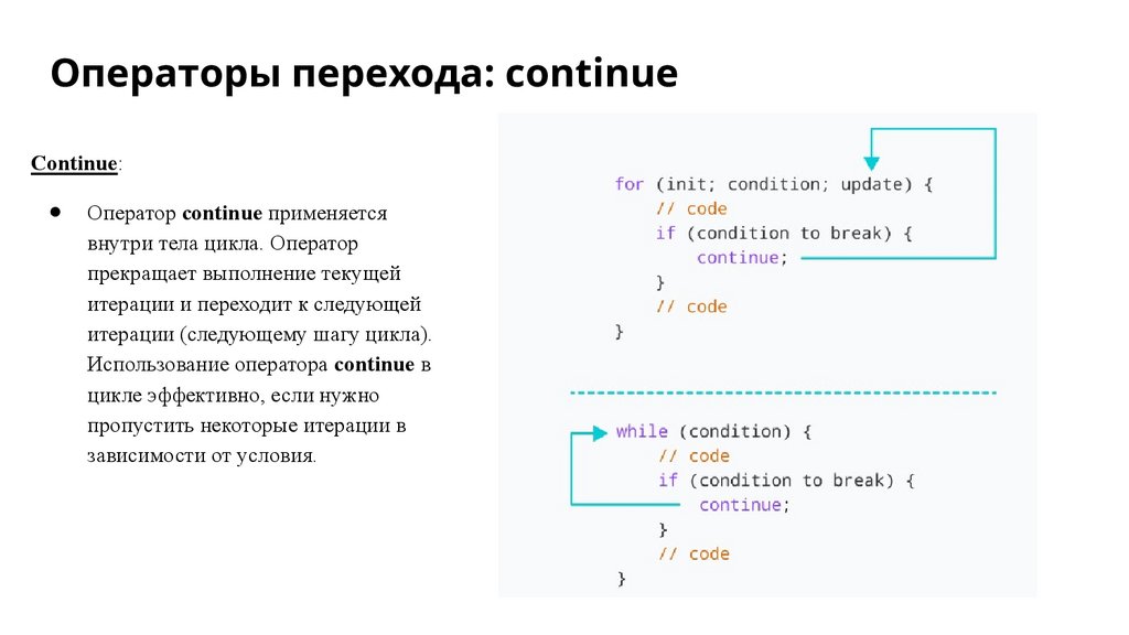 Операторы перехода: continue