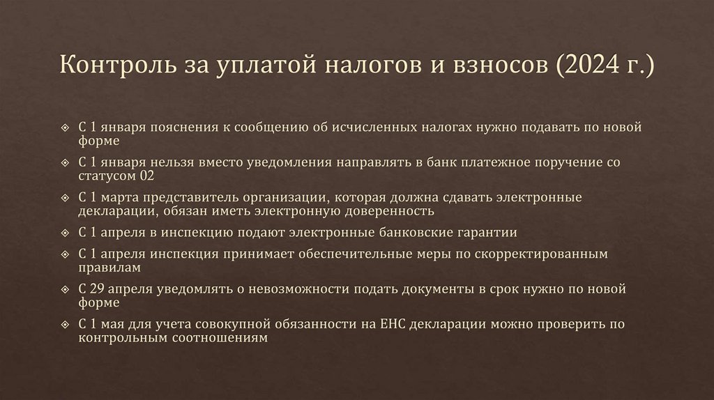 Контроль за уплатой налогов и взносов (2024 г.)