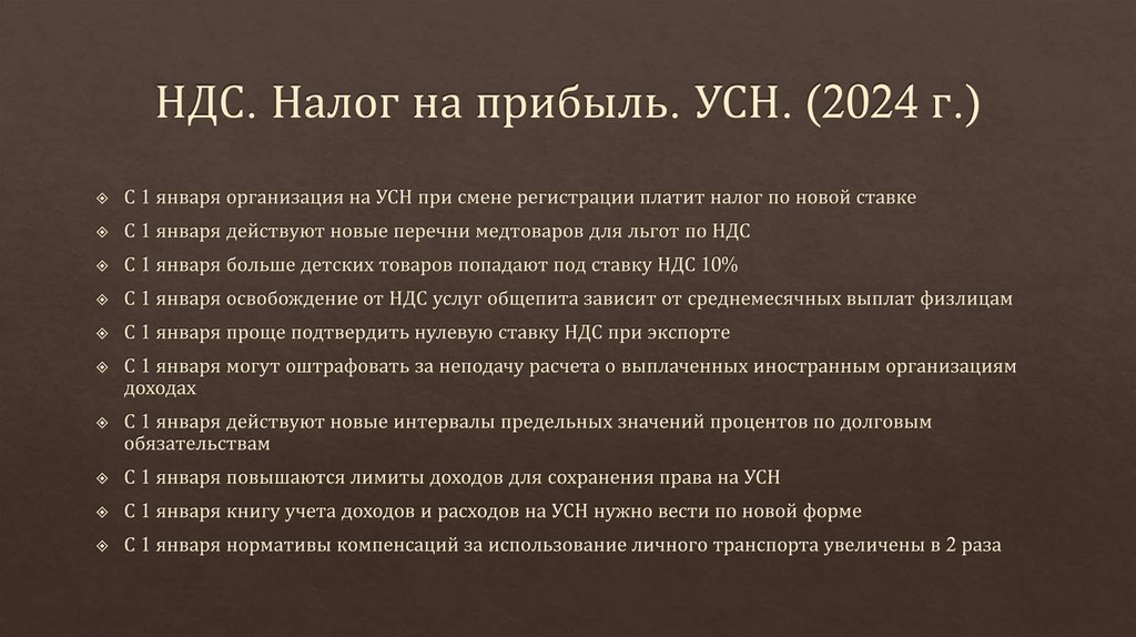 НДС. Налог на прибыль. УСН. (2024 г.)