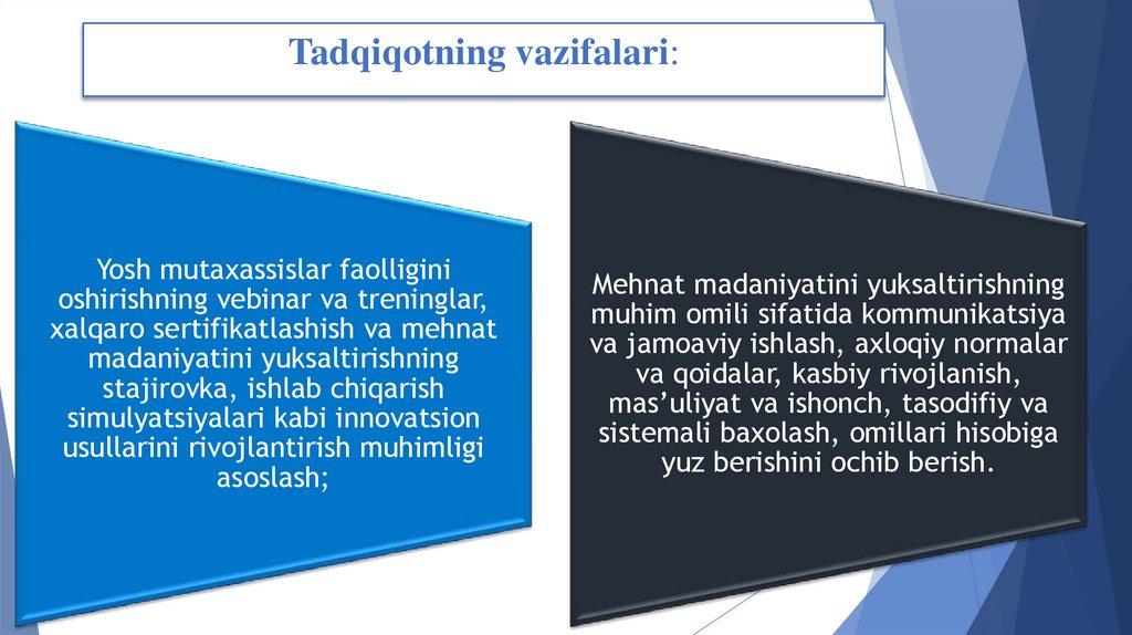 Tadqiqotning vazifalari: