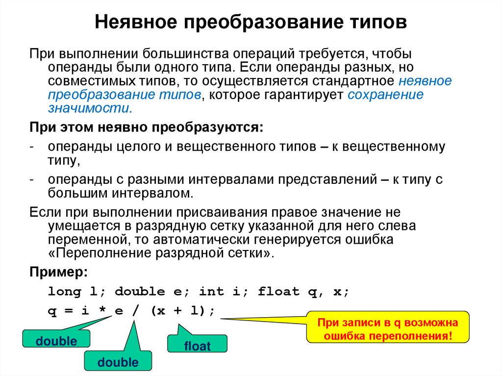 Неявное преобразование типов