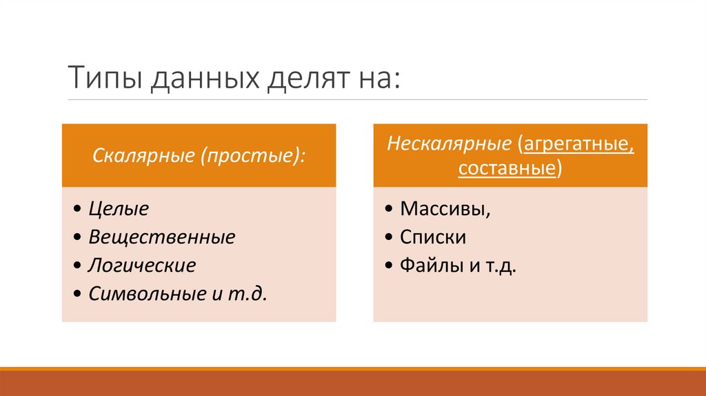 Типы данных делят на: